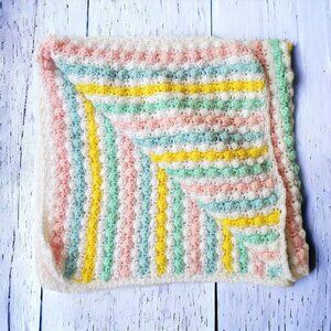 Handmade Crocheted Baby Afghan Pastel Striped Blanket 33" x 35" Swaddle Bassinet